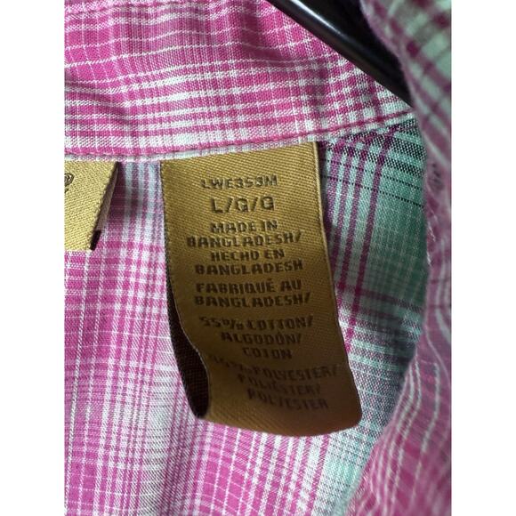 Wrangler Shirt Women L Pink Green Flannel Pearl Snap Western Cowgirl Rodeo Ranch - Picture 6 of 12
